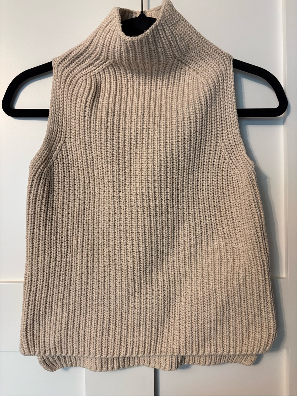 Faherty Sleeveless Cowl Turtleneck Sweater in Beige